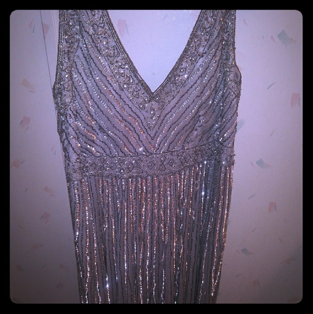 Beautiful silver hand beaded gown